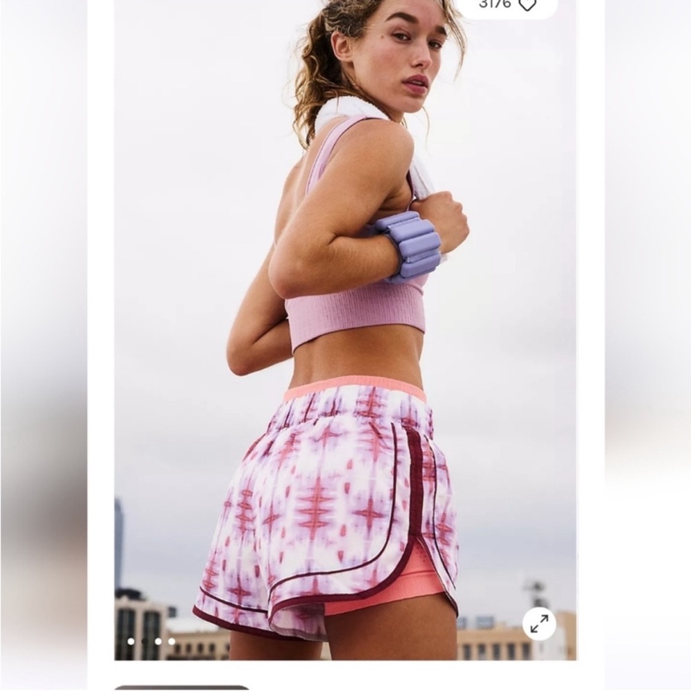 Free People Movement Varsity Blues Pink and White Printed Shorts -Sand Storm - Picture 8 of 15